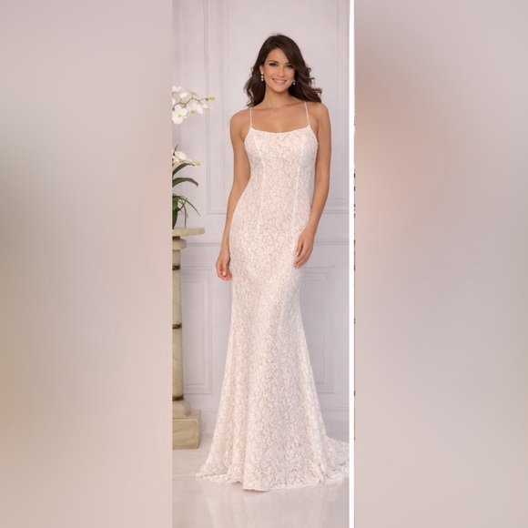 Lace Wedding Gown Size 2 Ivory | Open Back Lace-Up Bridal Dress | Style 1937 NWT - Picture 3 of 8